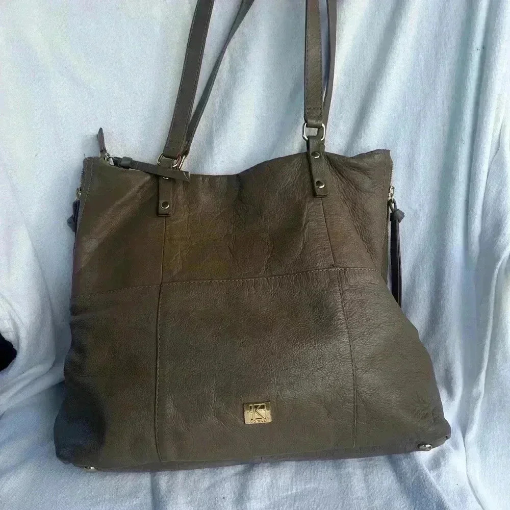 KOOBA Everette Tote Genuine Leather Purse - Taupe Color - Picture 3 of 14